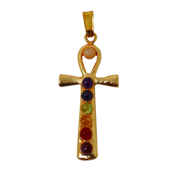Ciondolo dorato 7 Chakra Ankh